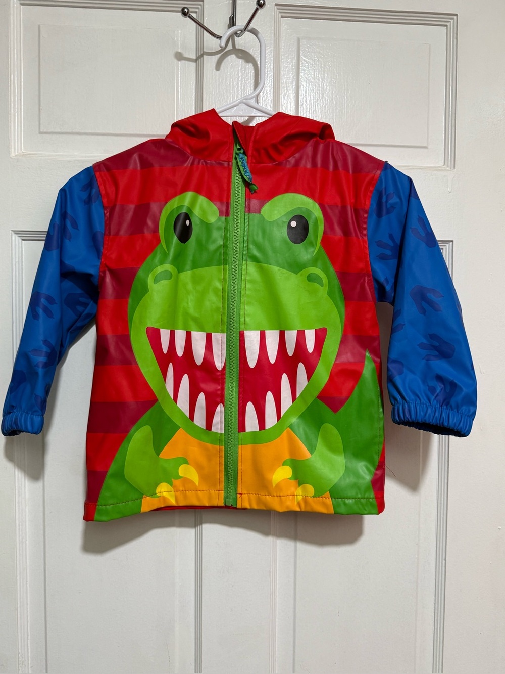 Boys Stephen Joseph Dinosaur Rain Jacket Size 4T Long Sleeve Hood TRex